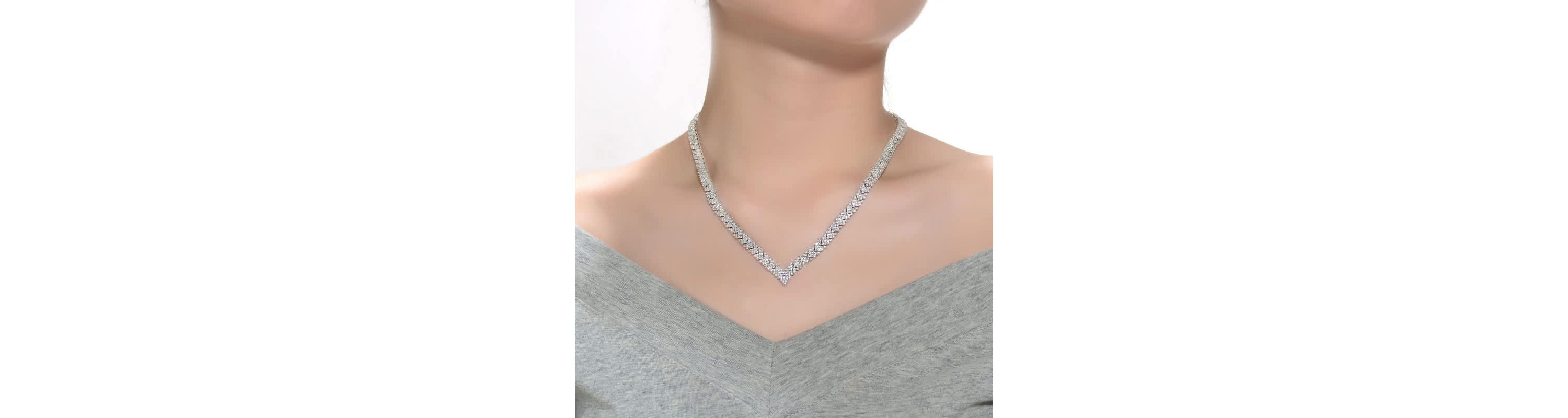 Lab Created Sterling Silver White Gold Plated with Clear Round Cubic Zirconia Cluster Arrow Head Style Necklace