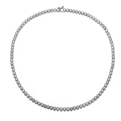Rozzato Lab Created Sterling Silver White Gold Plated with Clear Round Cubic Zirconia Milgrain Bezel Tennis Necklace