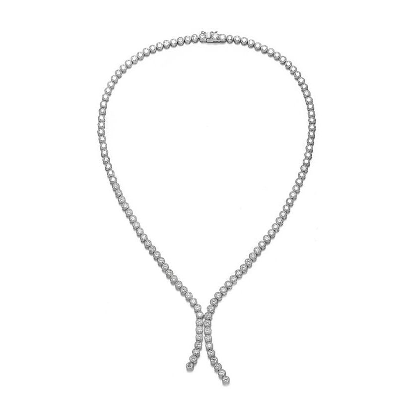 Lab Created Sterling Silver White Gold Plated with Clear Round Cubic Zirconia Bezel Set Necklace