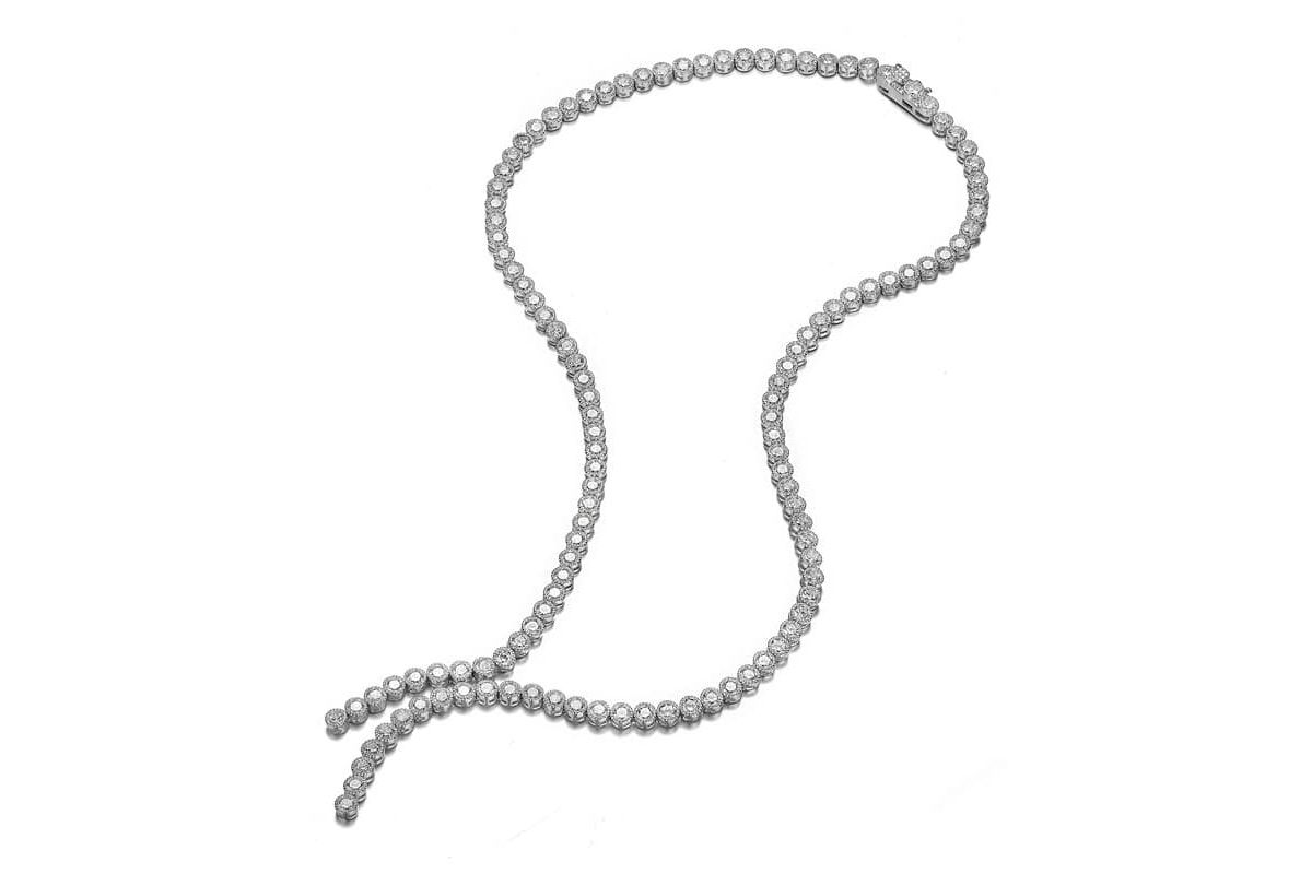 Lab Created Sterling Silver White Gold Plated with Clear Round Cubic Zirconia Bezel Set Necklace