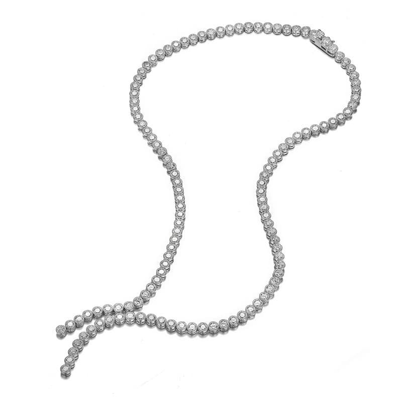 Lab Created Sterling Silver White Gold Plated with Clear Round Cubic Zirconia Bezel Set Necklace