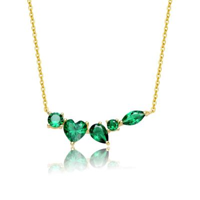 Rozzato Lab Created Sterling Silver 14K Gold Plated with Clear Mixed Cut Emerald Cubic Zirconia Cluster Necklace