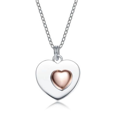 Rozzato Sterling Silver Two-Tone Copper Heart Pendant, White