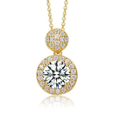 Lab Created Rozzato Sterling Silver 14K Gold Plated with Clear Round Cubic Zirconia Halo and Cluster Necklace