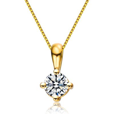 Lab Created Rozzato Sterling Silver 14K Gold Plated with Clear Round Cubic Zirconia Solitaire Necklace
