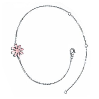 Rozzato Sterling Silver 18K Rose Gold Plated Daisy Flower Charm Anklet, Adjustable Length for Teens, White