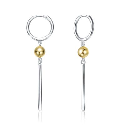 Rozzato Sterling Silver Two-Tone Sphere and Sleek Bars Drop Earrings