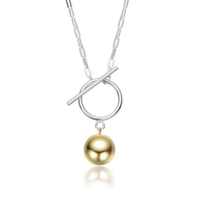 Rozzato Sterling Silver Two-Tone Chain and Sphere Pendant Modern Toggle Necklace