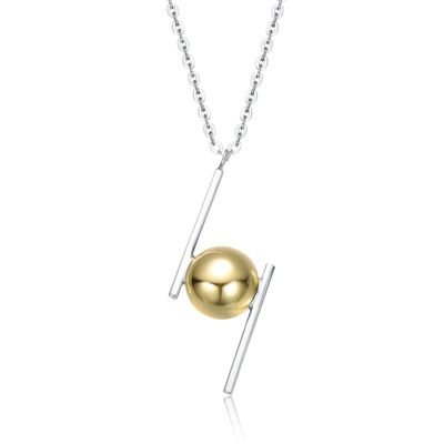 Rozzato Sterling Silver Two-Tone with 14K Gold Plated Sphere and Asymmetrical Bar Design Necklace