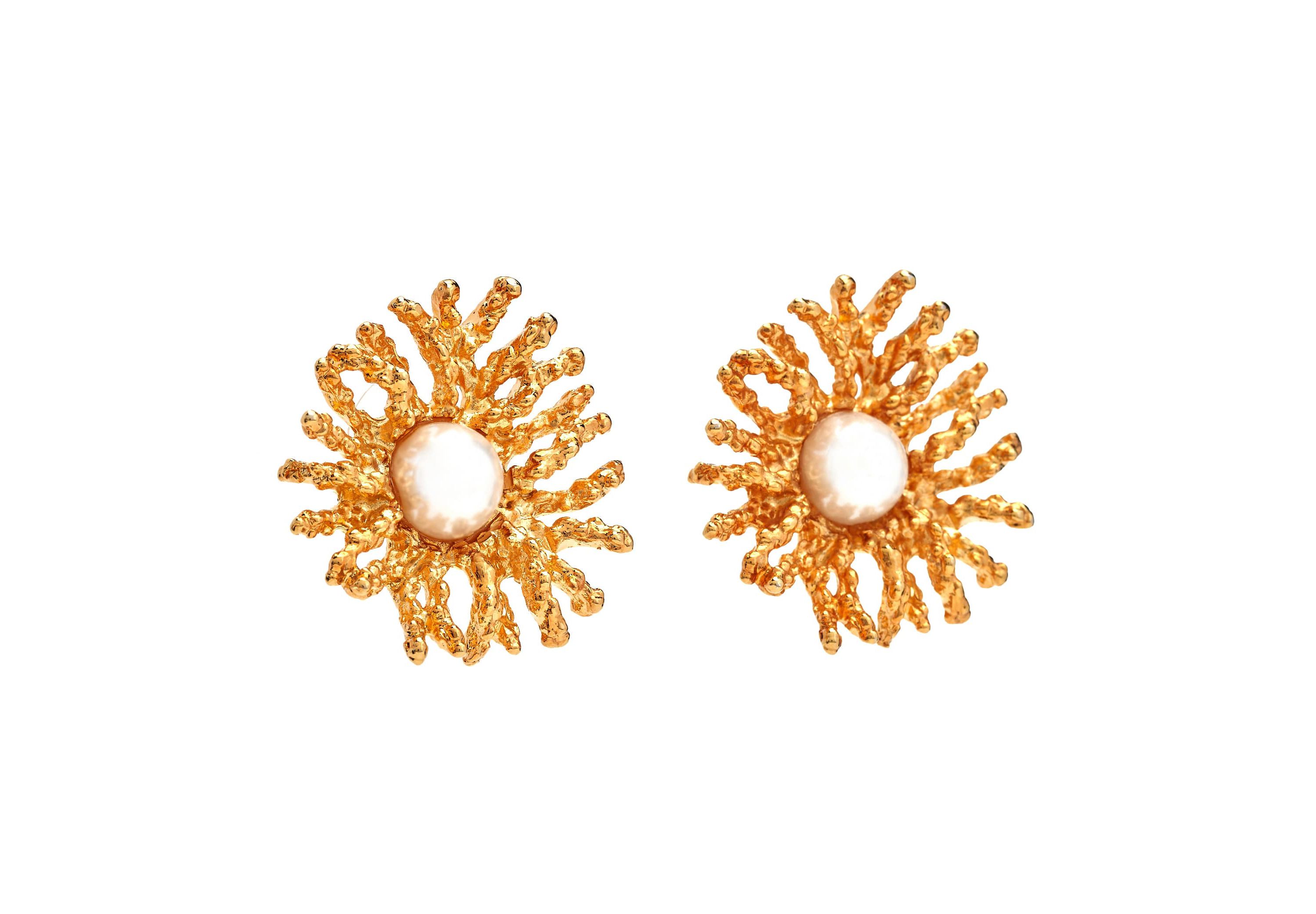 Coral Reef Pierced Earrings - Pearl Center