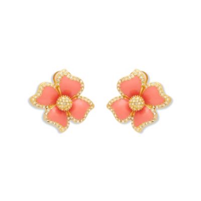 Kenneth Jay Lane Pink Enamel Flower Earrings, Gold