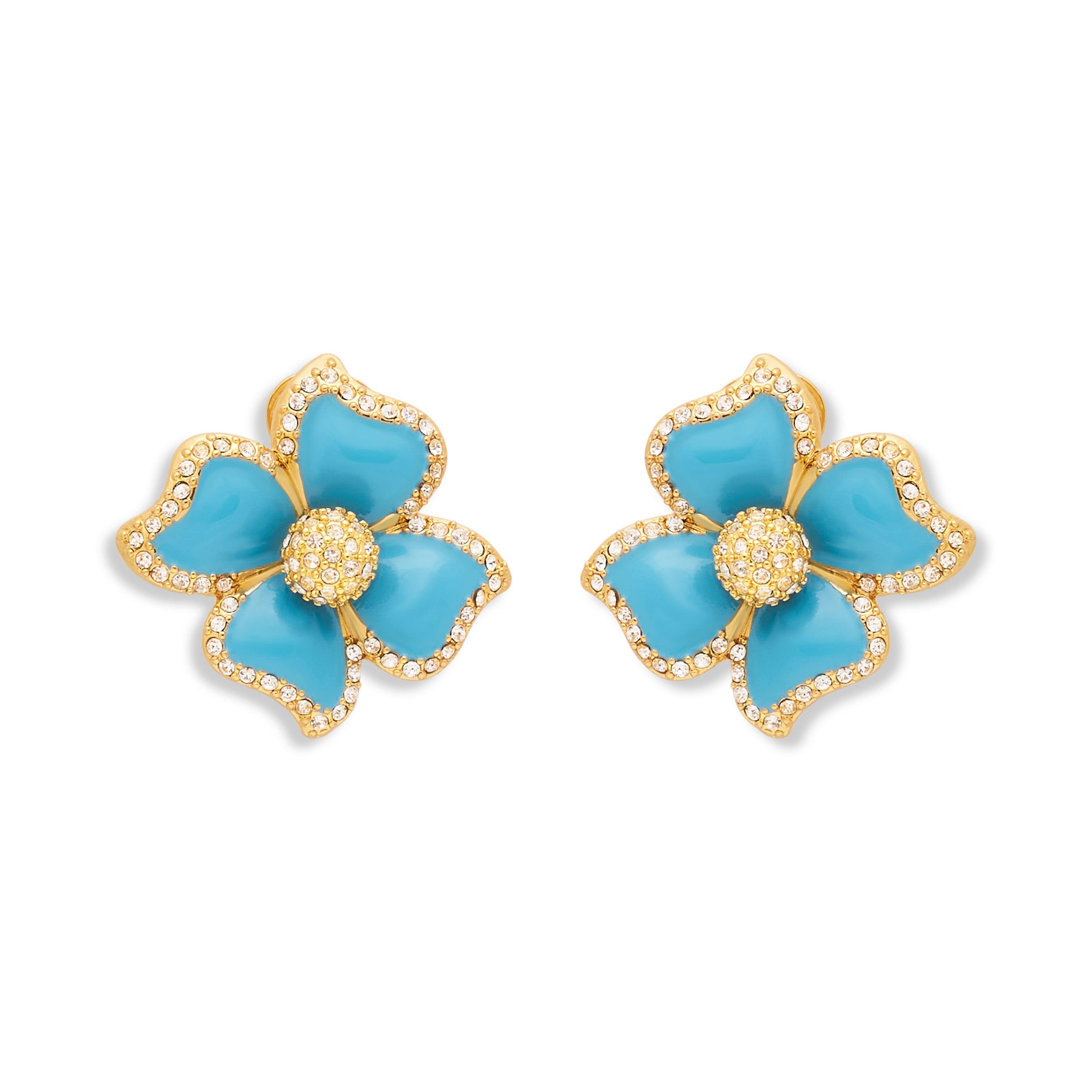 Turquoise Enamel Flower Earrings