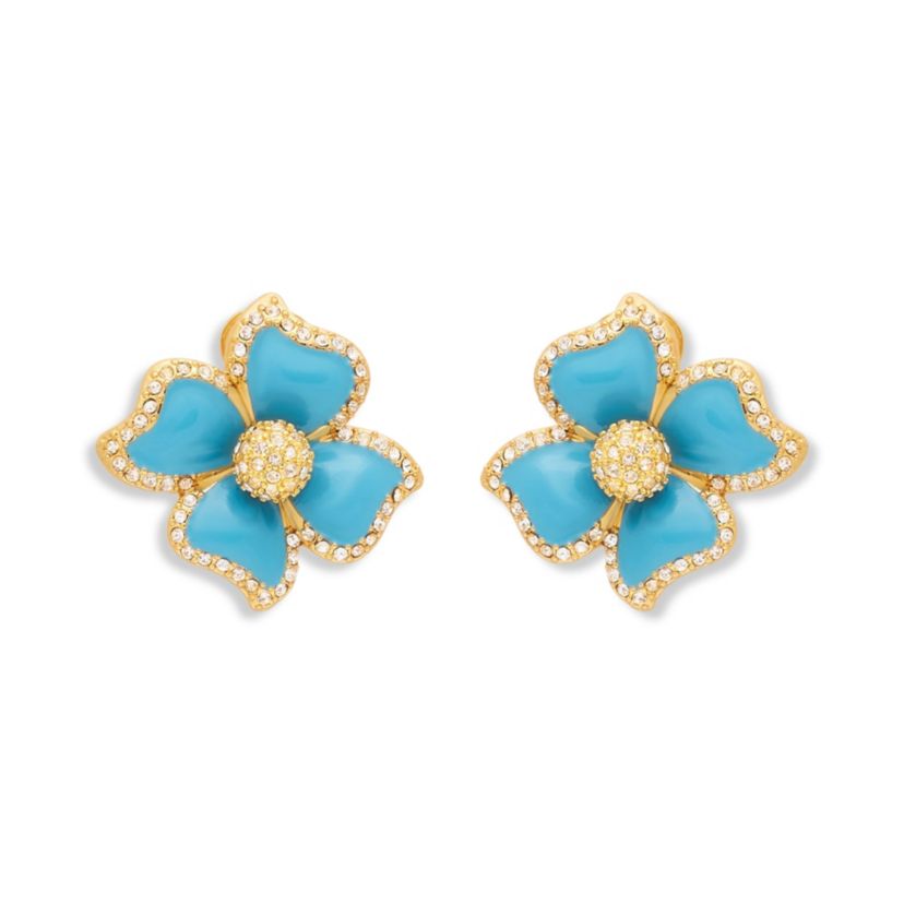 Turquoise Enamel Flower Earrings