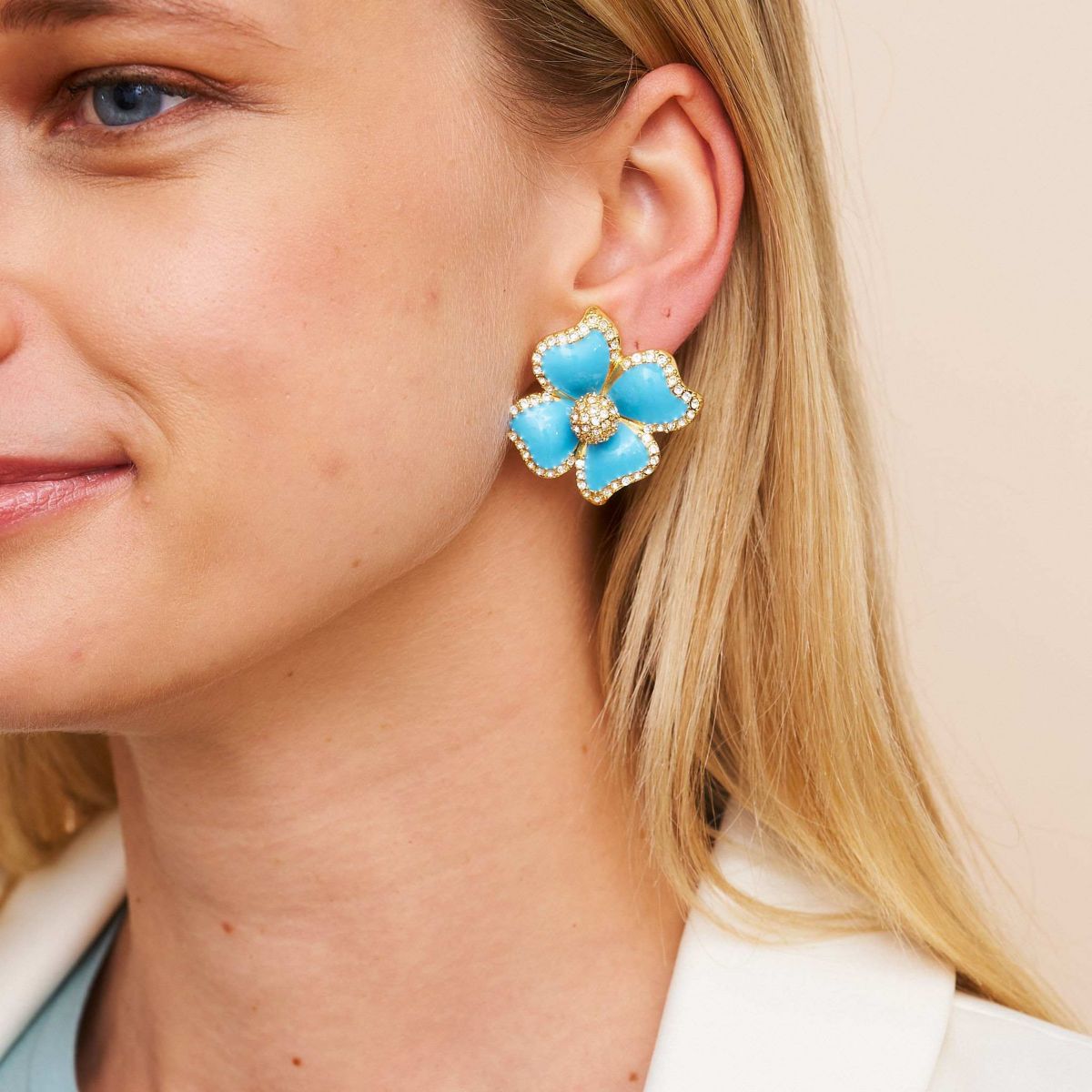 Turquoise Enamel Flower Earrings
