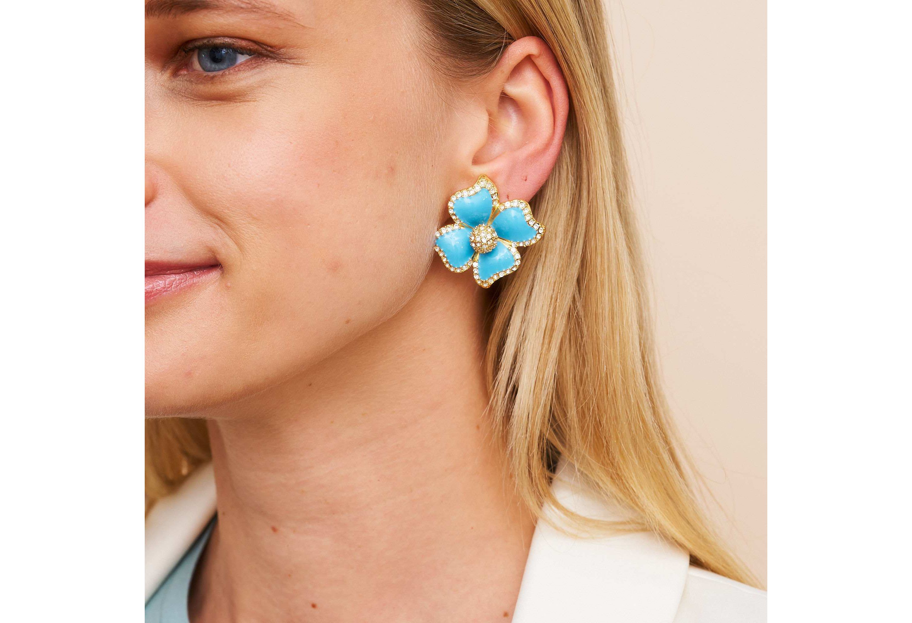 Turquoise Enamel Flower Earrings
