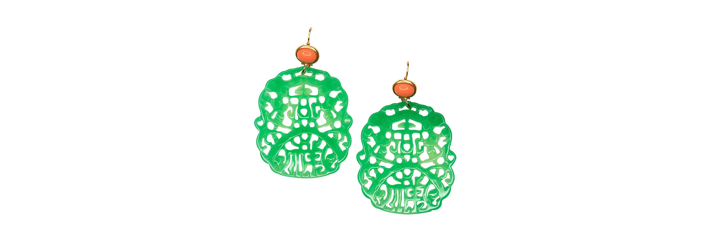 Carved Jade Resin Earrings