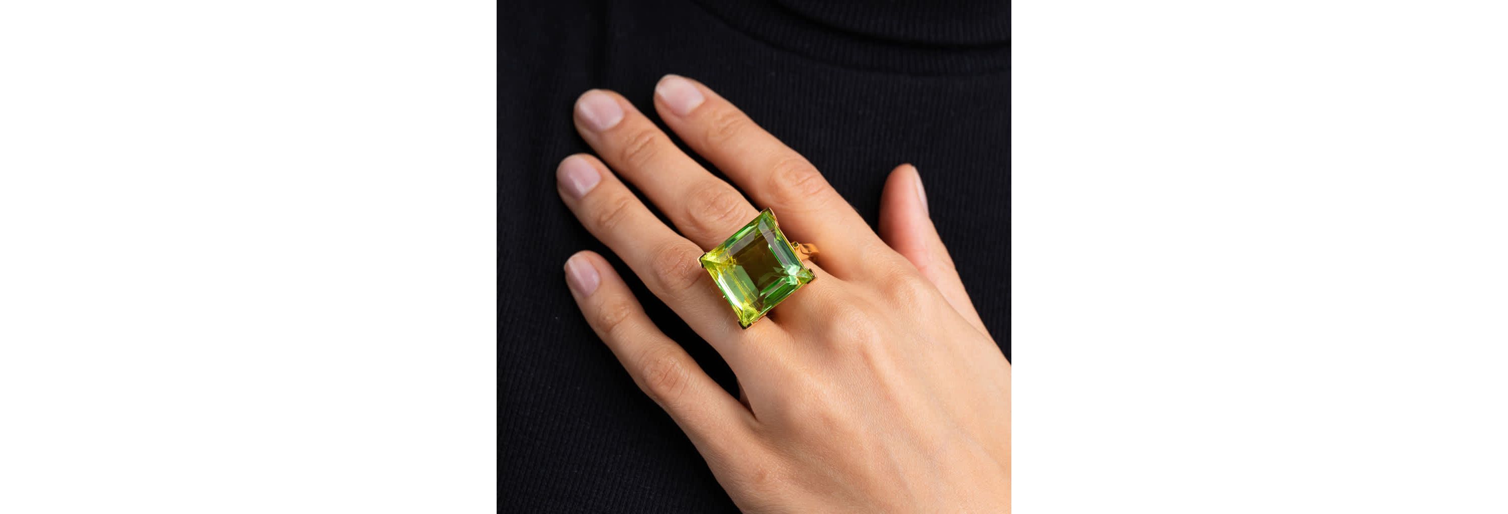 Peridot Square Stone Adjustable Ring
