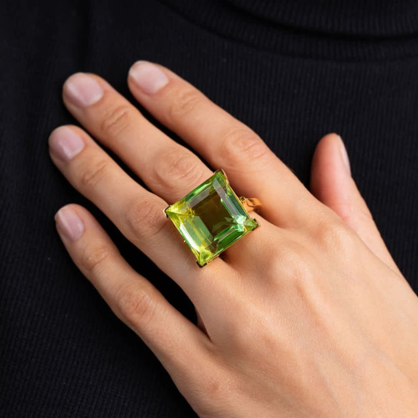 Peridot Square Stone Adjustable Ring