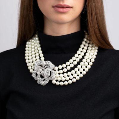 Kenneth Jay Lane "Breakfast at Tiffany's" Pearl Necklace, Silver, 18 in