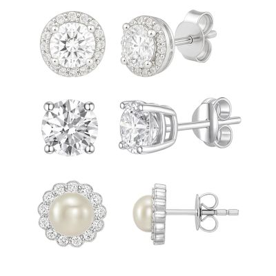 Donatello Gian Sterling Silver Pearl And Crystal Earrings Set
