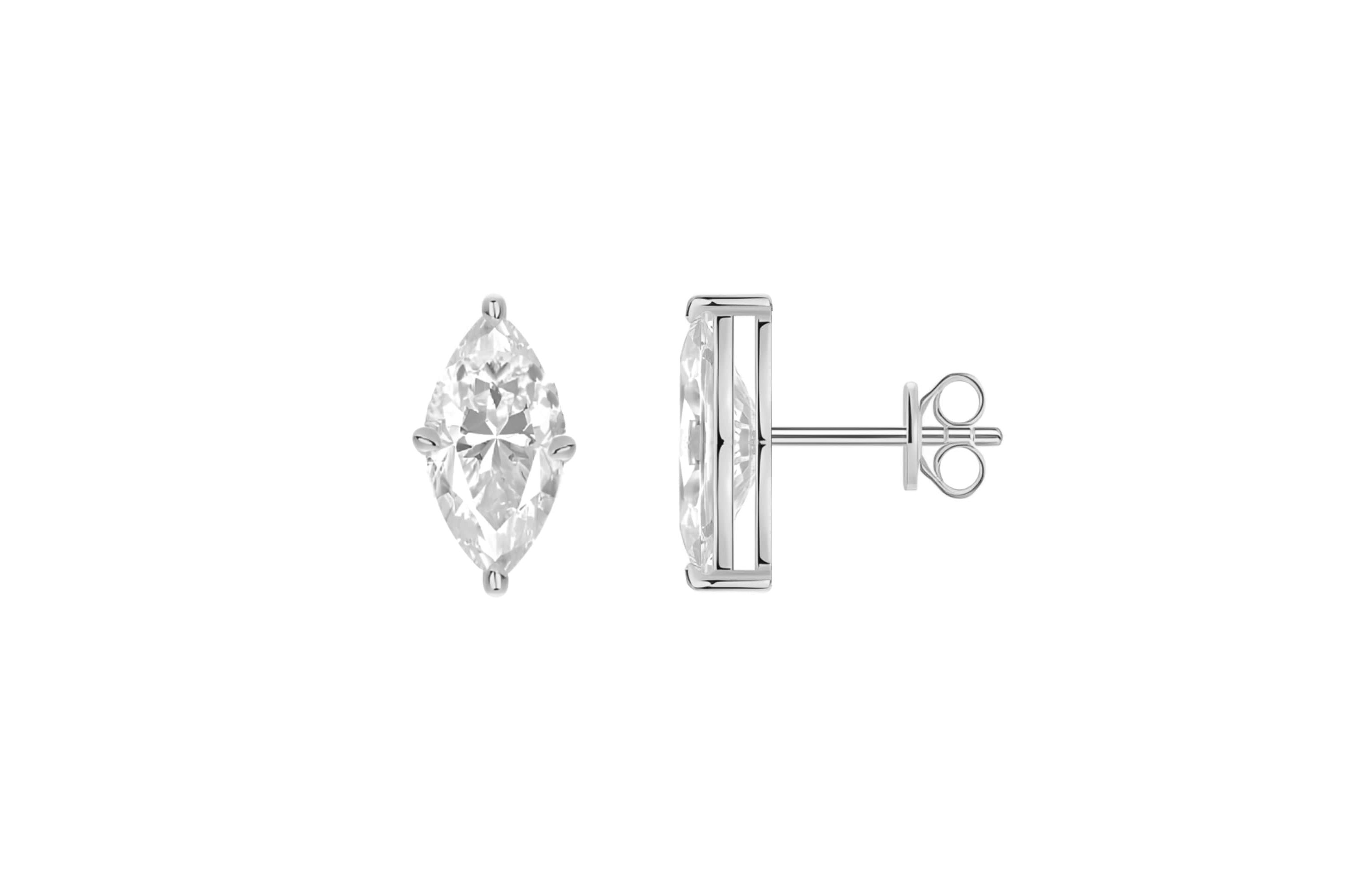 Sterling Silver Simulated Diamond Marquise Cut Stud Earrings