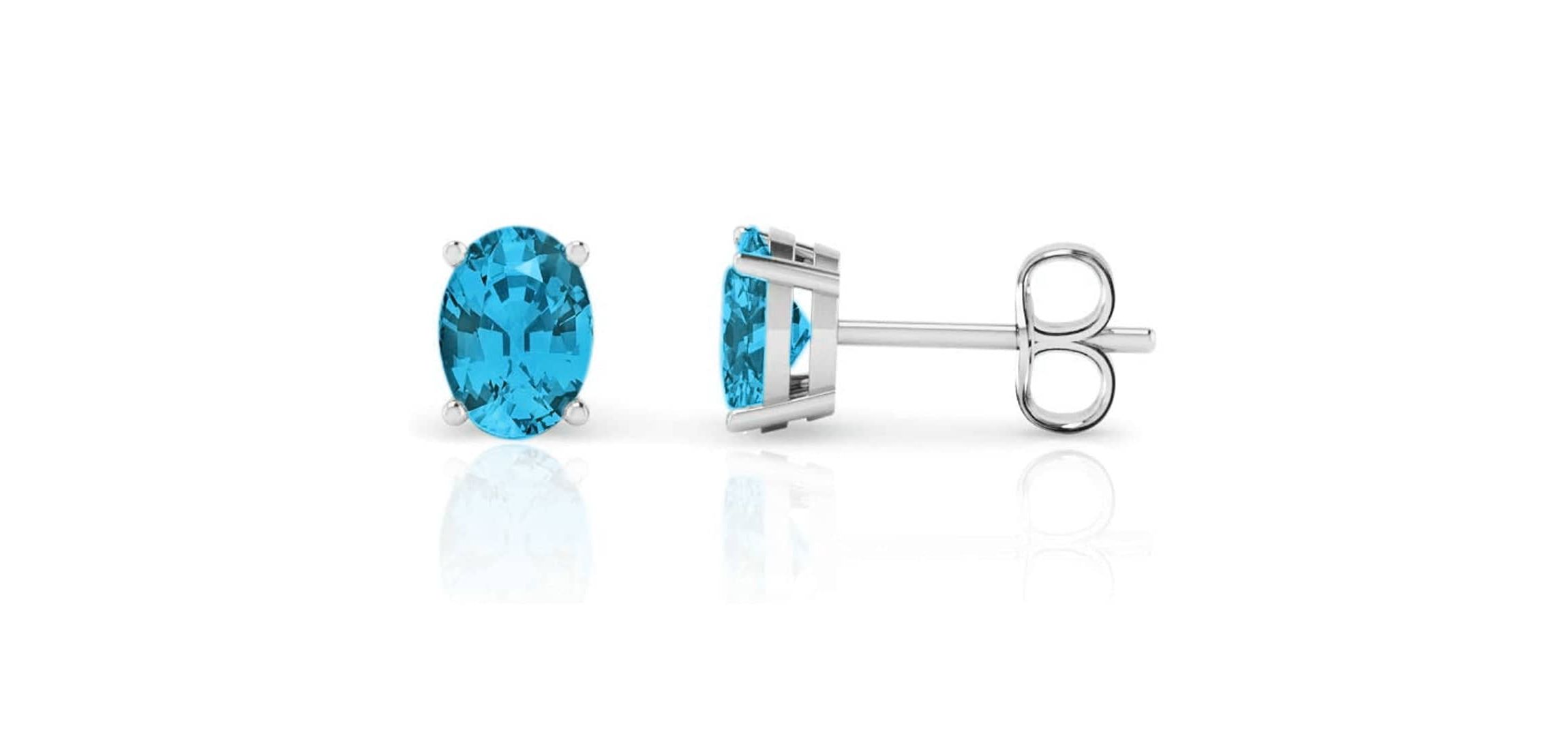 Sterling Silver Oval Cut Gemstone Stud Earrings blue