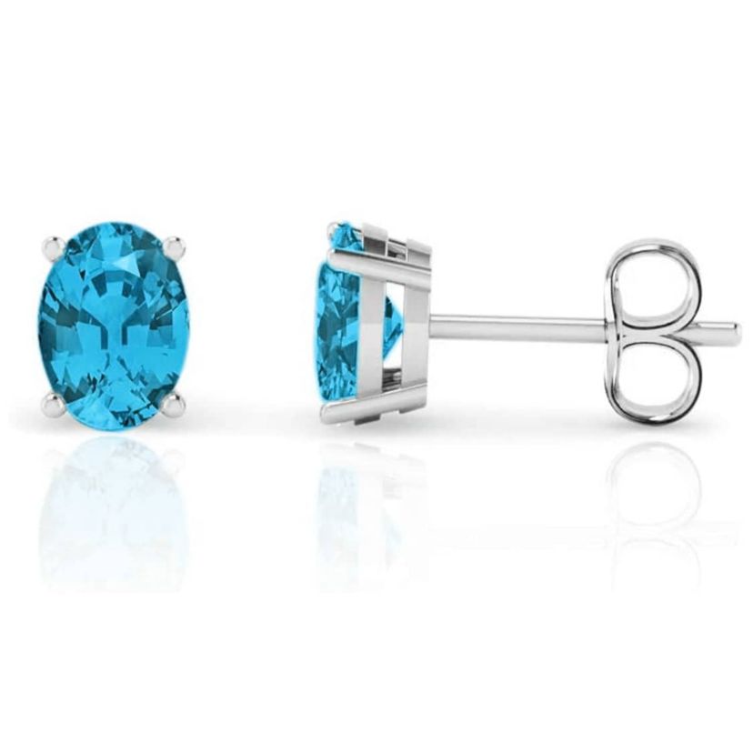 Sterling Silver Oval Cut Gemstone Stud Earrings blue