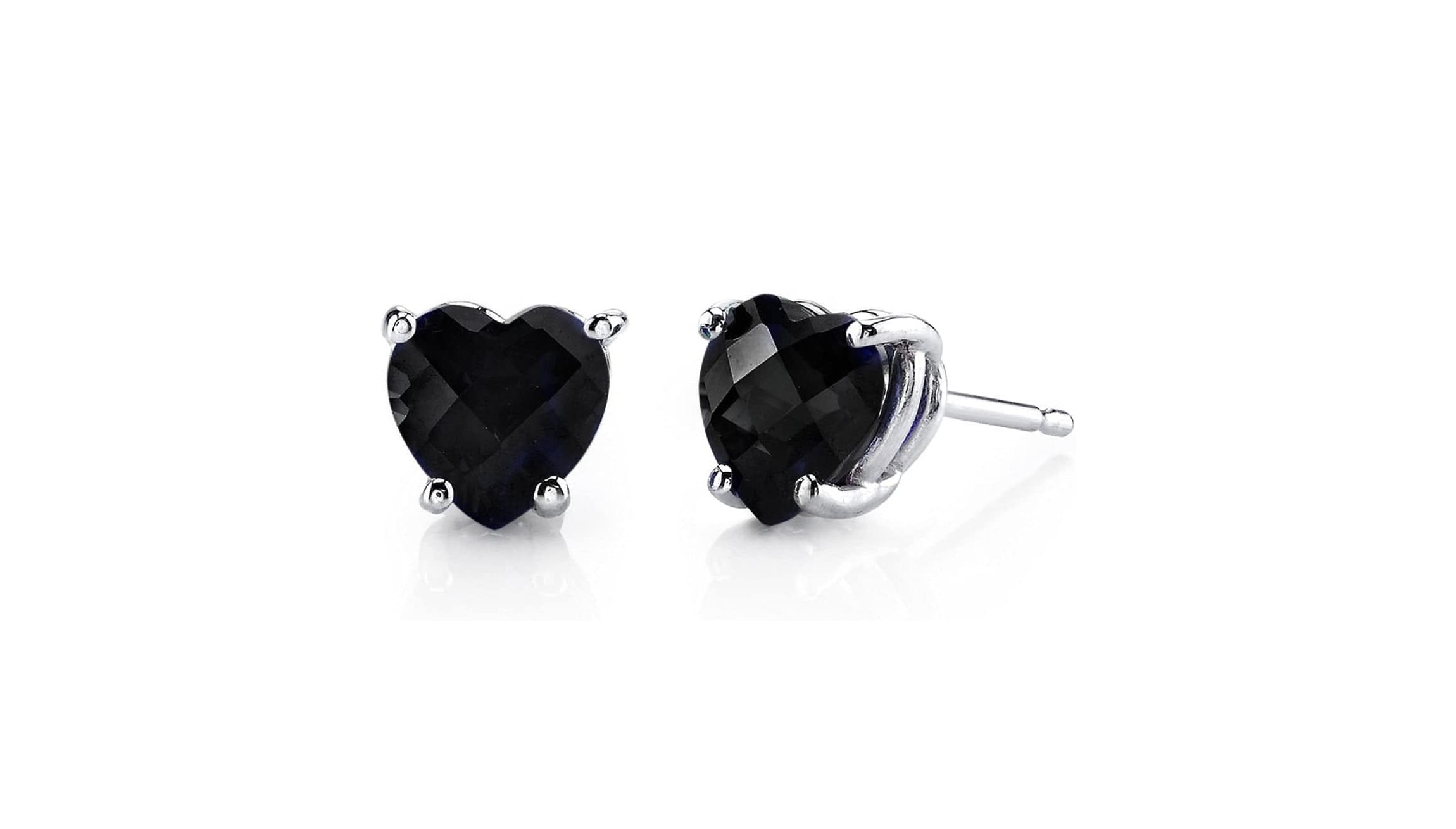Solid Sterling Silver Created Gemstone Heart Stud Earrings black