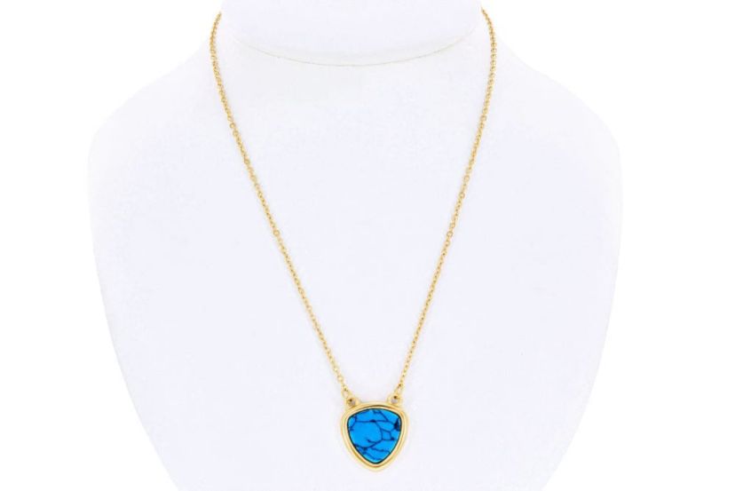 14K Gold Plated Created  Turquoise Necklace