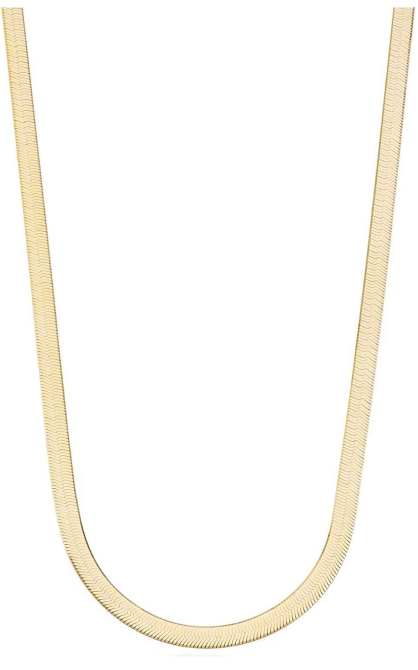 Solid Sterling Silver Yellow Gold Flashed Herringbone Necklace 16