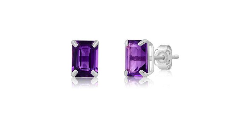 Sterling Silver  Created Purple Amethyst Studs