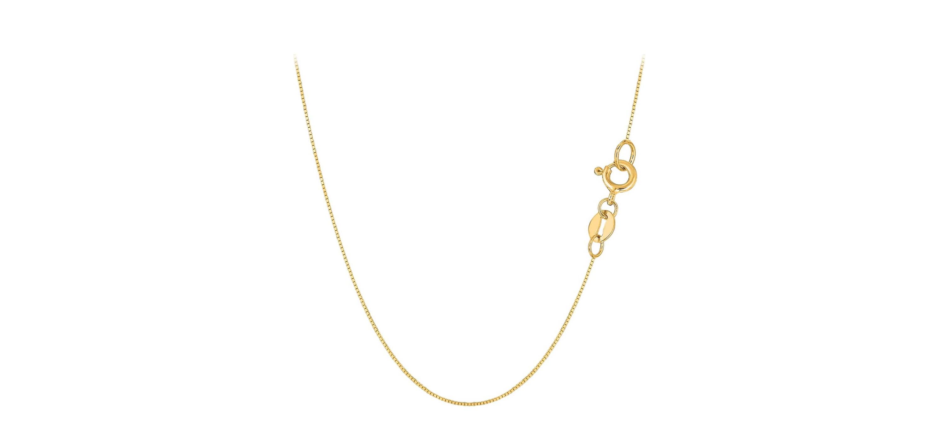 10K Yellow Gold Box Chain Necklace, Italian Made 10K Gold Spring Ring Clasp