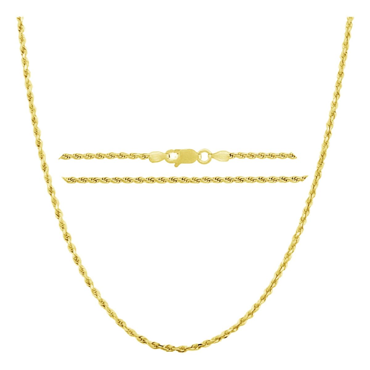 Chain Necklace, 14K Yellow Gold Diamond Cut Rope Chain Necklace, Unisex Chain, Italian Made 14K Gold, 1.5MM 20 Inch