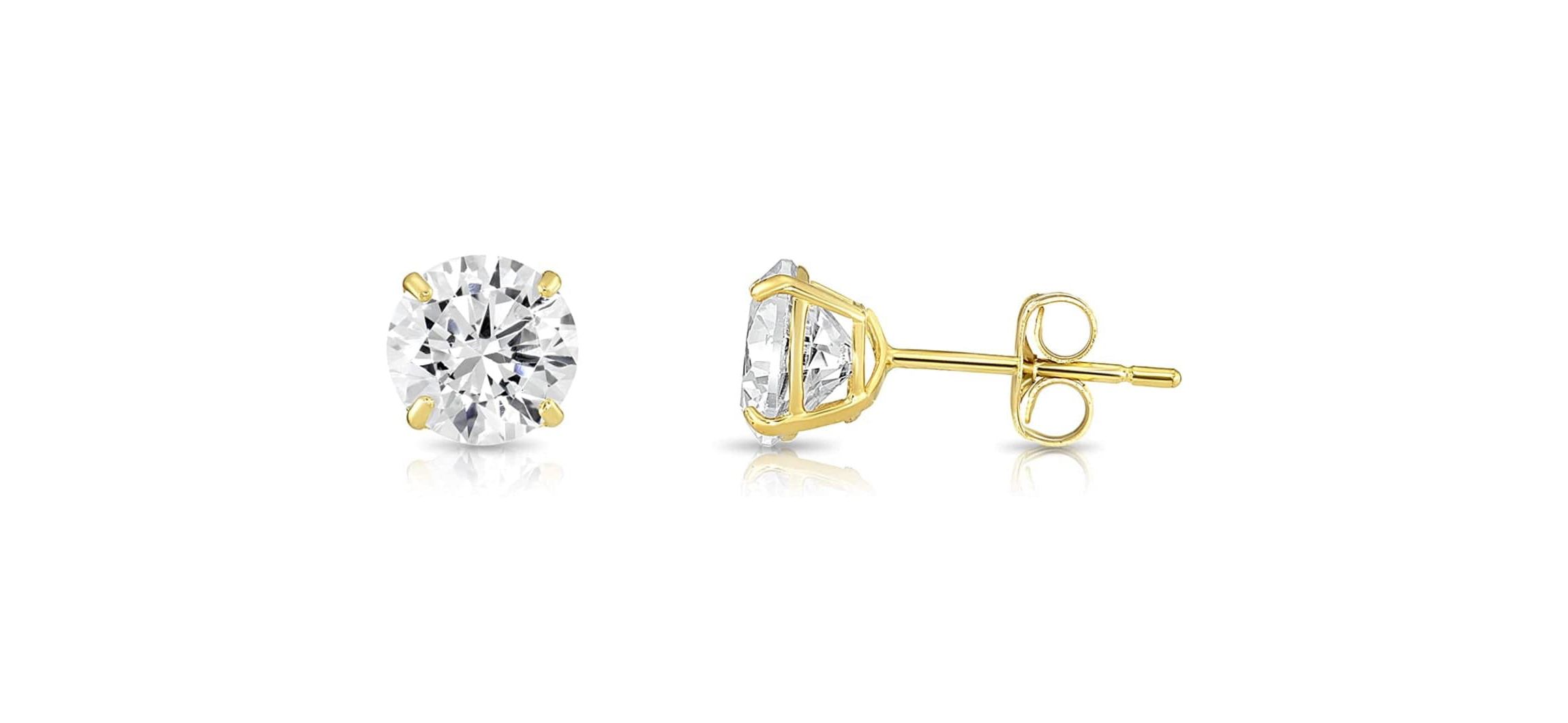 Solid 14K Yellow Gold 5mm Round Cut Crystal Studs