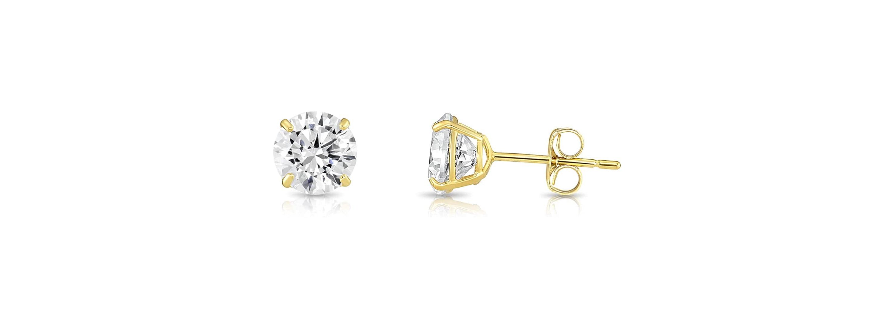 Solid 14K Yellow Gold 5mm Round Cut Crystal Studs
