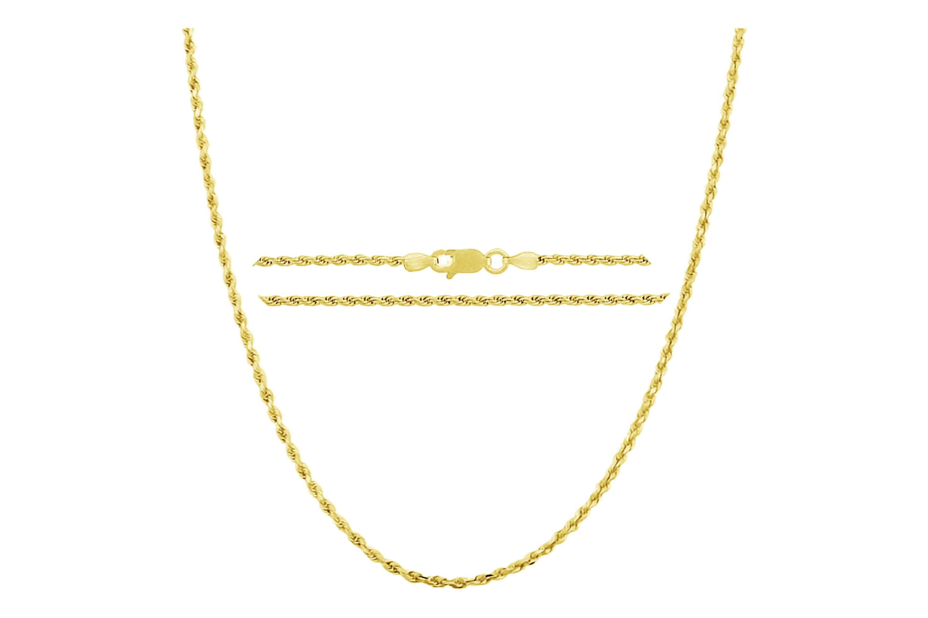 Chain Necklace, 14K Yellow Gold Diamond Cut Rope Chain Necklace, Unisex Chain, Italian Made 14K Gold, 1.5MM 22 Inch