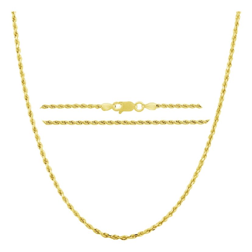 Chain Necklace, 14K Yellow Gold Diamond Cut Rope Chain Necklace, Unisex Chain, Italian Made 14K Gold, 1.5MM 22 Inch