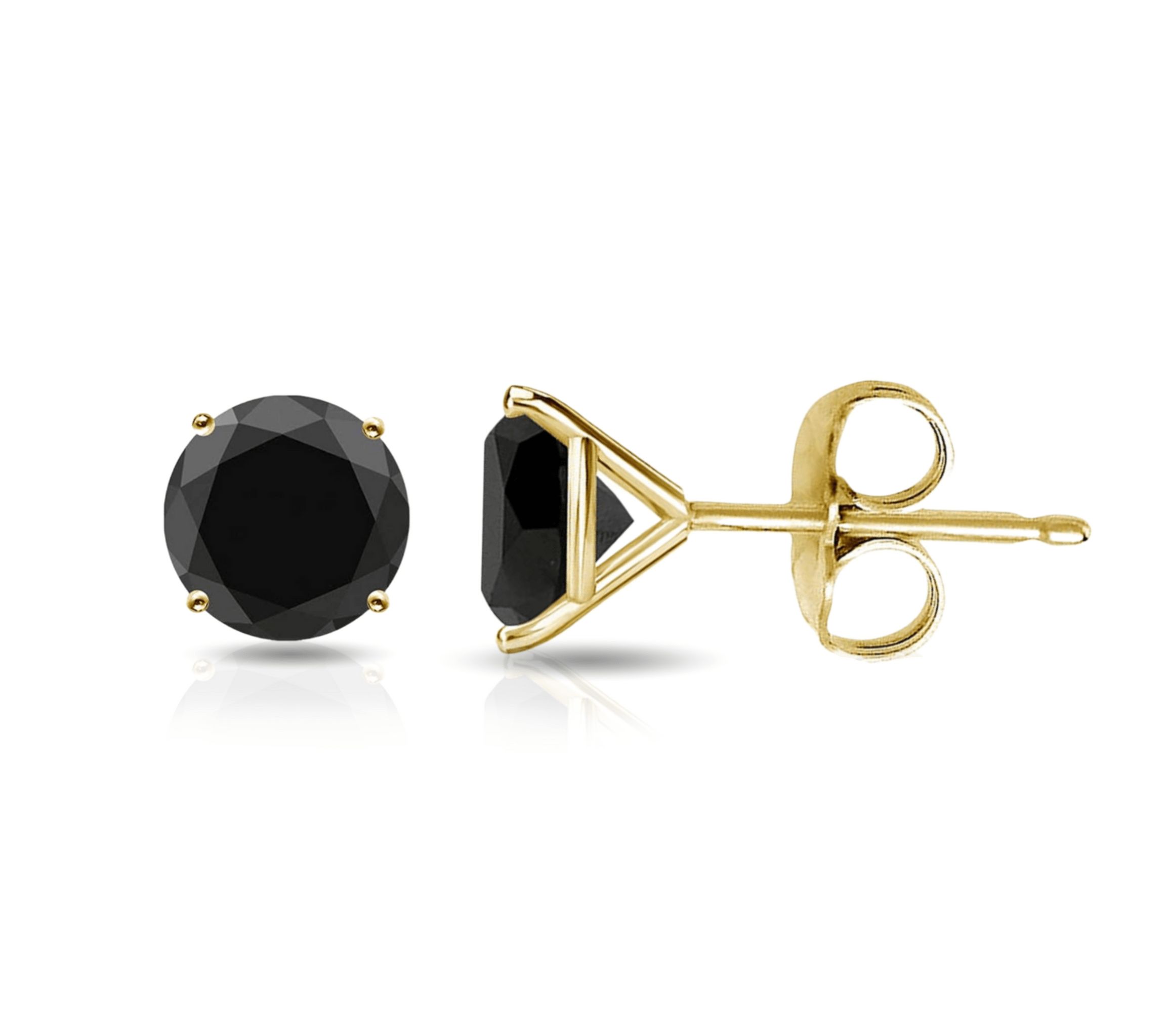 Solid 14K Yellow Gold 5MM Black Round Cut Studs