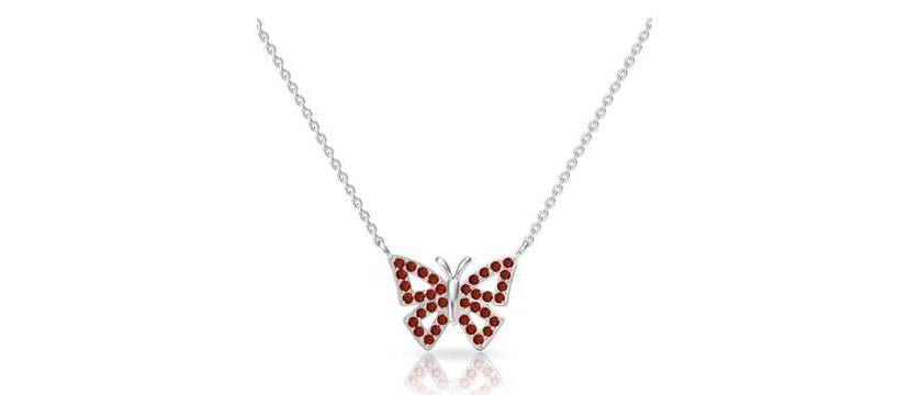 Created Red Ruby Butterfly Pendant Necklace