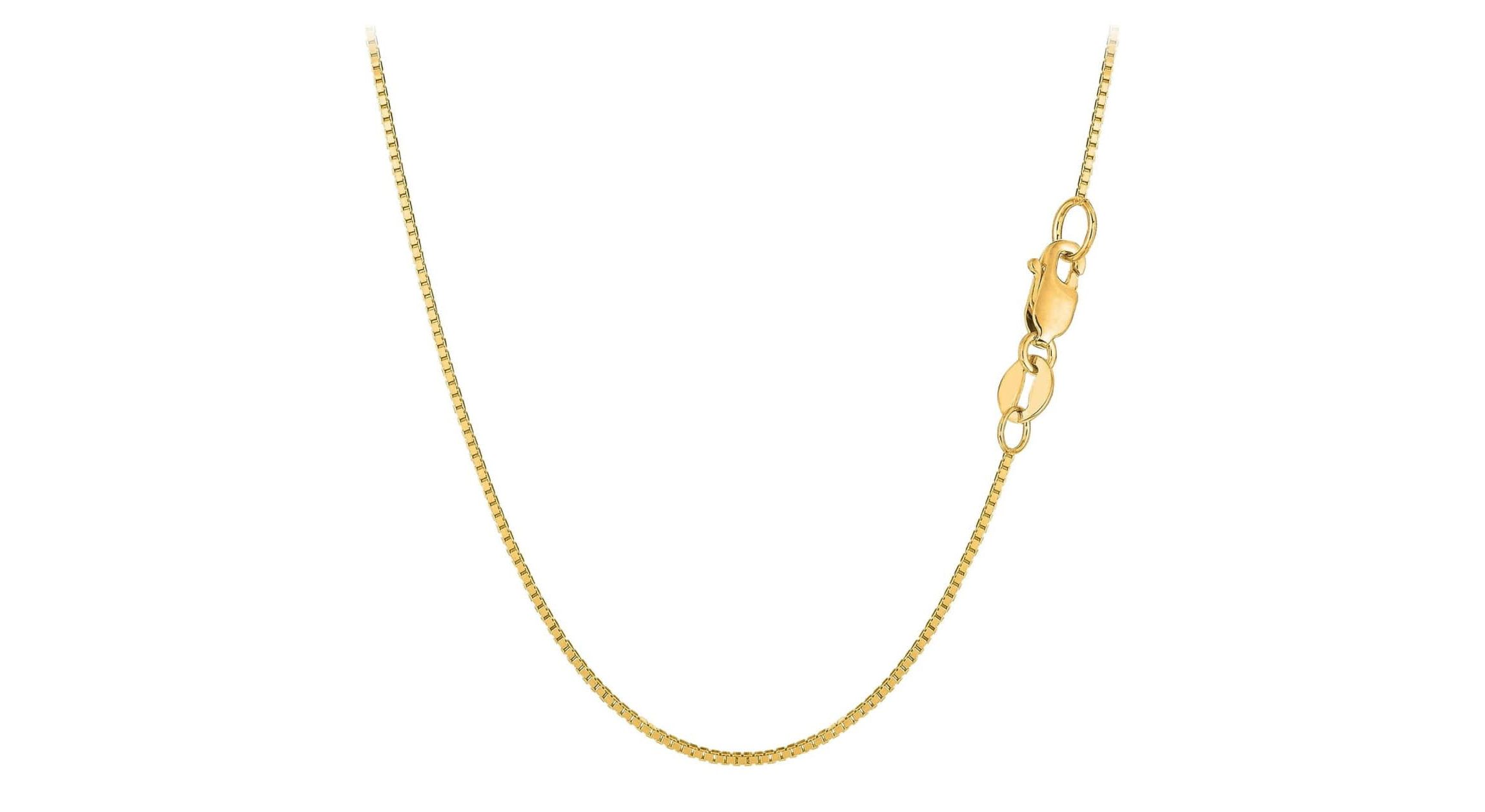 Chain Necklace, 10K Yellow Gold Box Chain Necklace, Unisex Chain, Italian Made 10K Gold, .80MM 16 Inch, Lobster Clasp