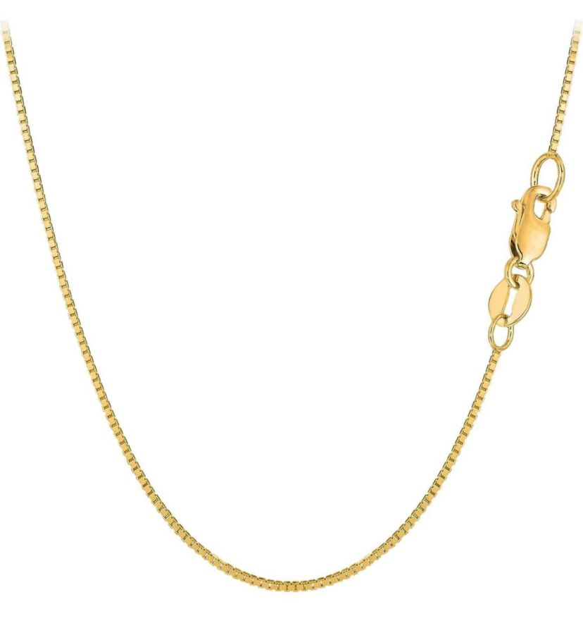 Chain Necklace, 10K Yellow Gold Box Chain Necklace, Unisex Chain, Italian Made 10K Gold, .80MM 16 Inch, Lobster Clasp