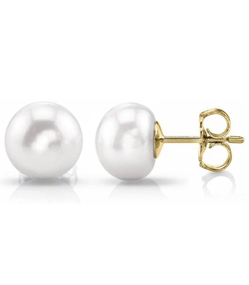 Solid 14K Yellow Gold Freshwater Pearl Studs