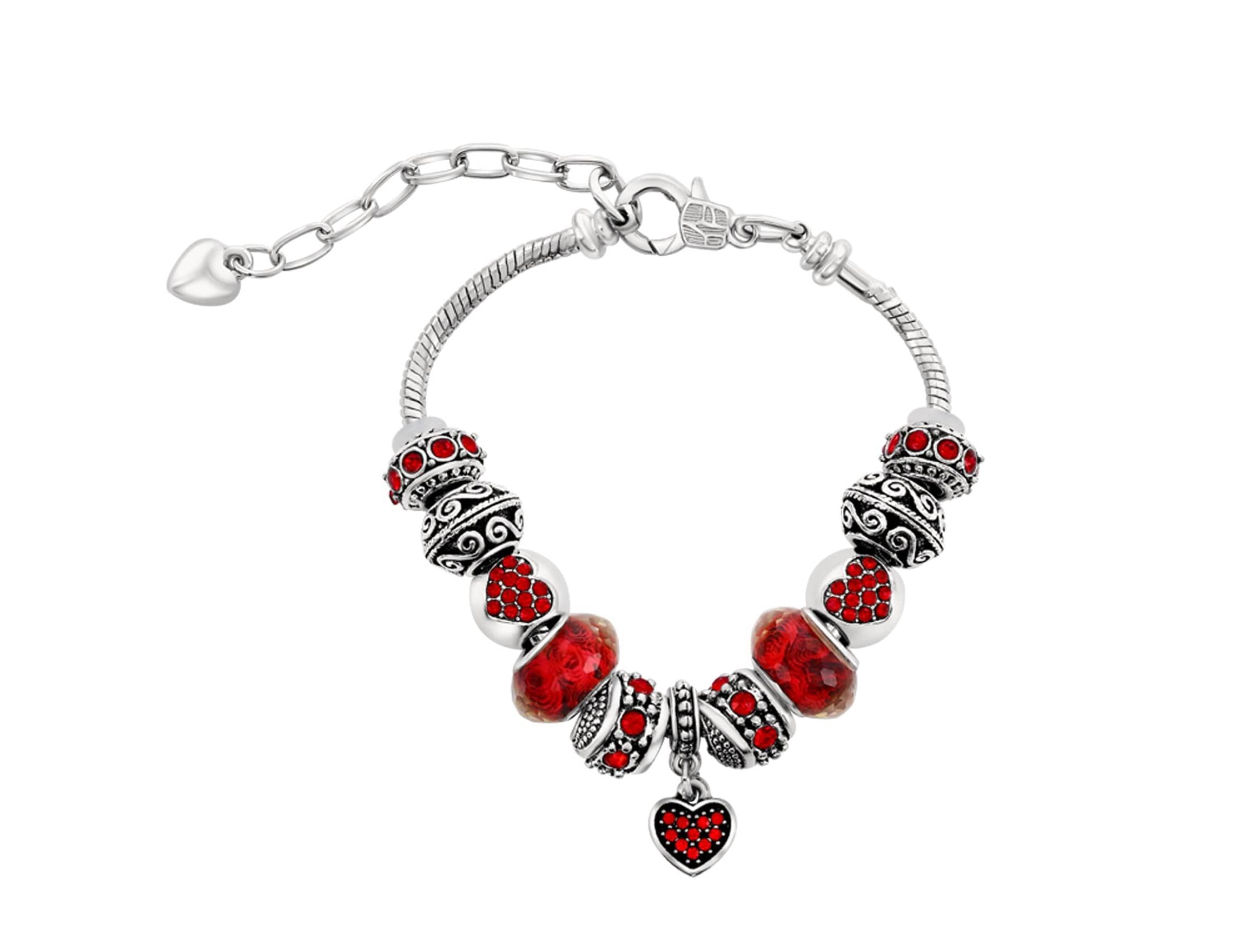 Red Heart Crystal Heart Charm Bracelet