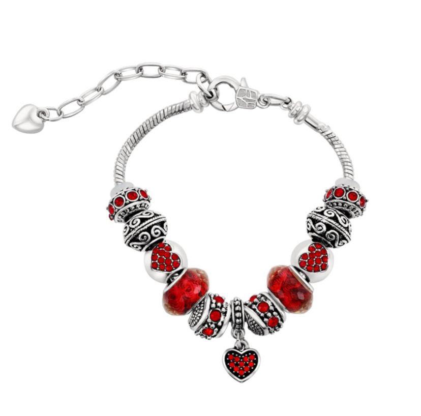 Red Heart Crystal Heart Charm Bracelet