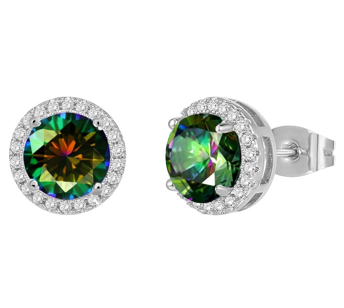 925 Sterling Silver Mystic Topaz  Halo Earrings