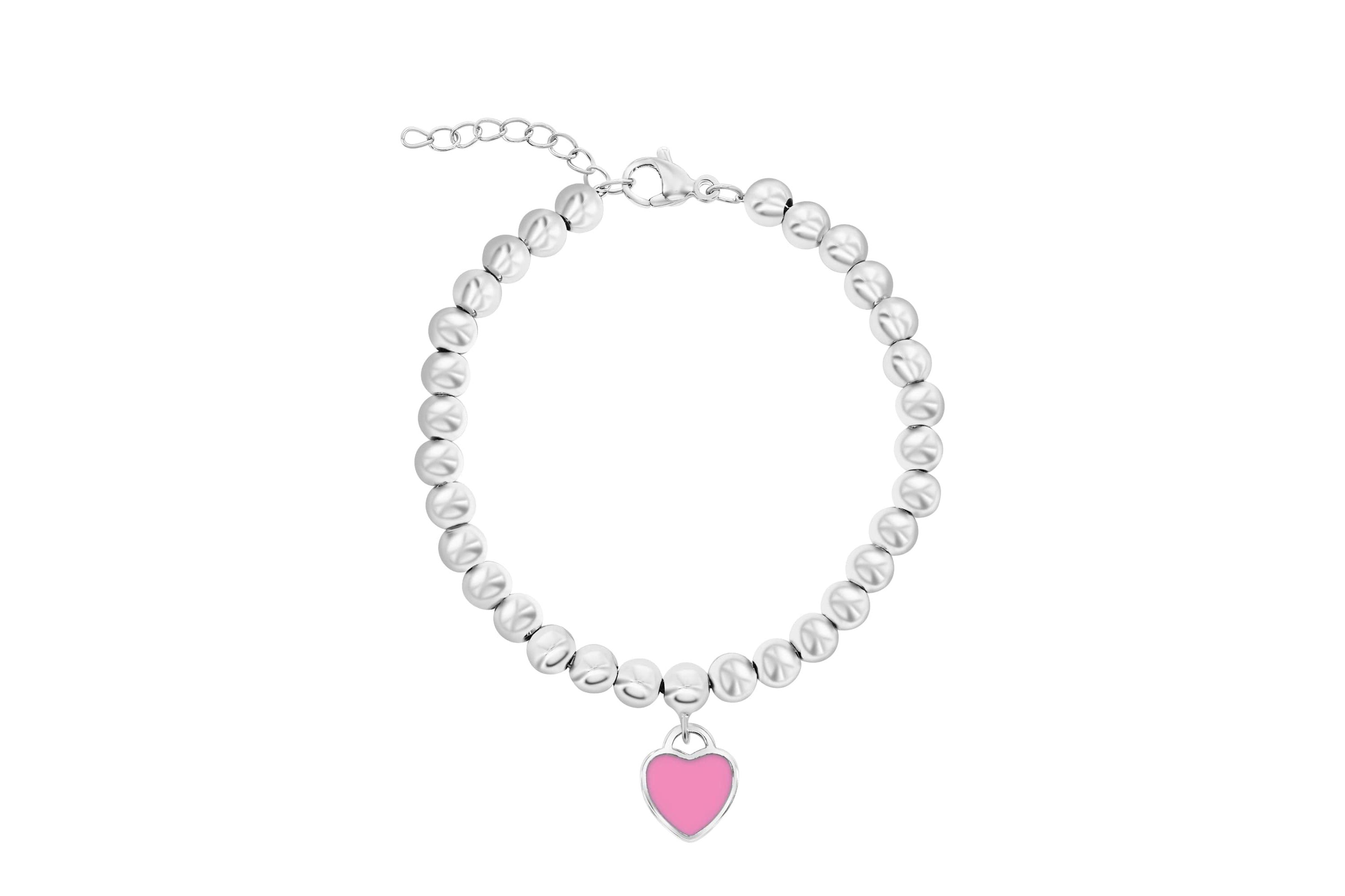 Pink Onyx Beaded Heart Charm Bracelet