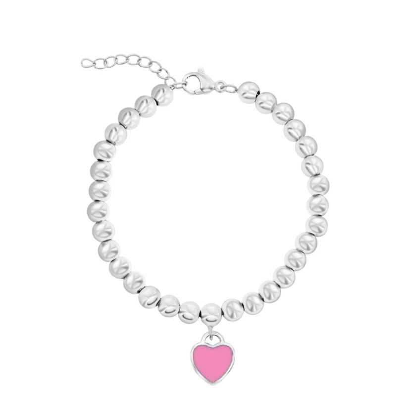 Pink Onyx Beaded Heart Charm Bracelet