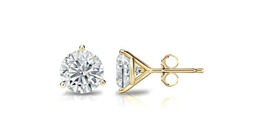 14K Gold 4MM Round Cut Crystal Studs Gold