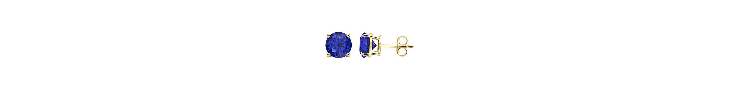 14K Gold Plated 925 Sterling Silver Round  Created Sapphire Studs