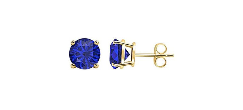 14K Gold Plated 925 Sterling Silver Round  Created Sapphire Studs